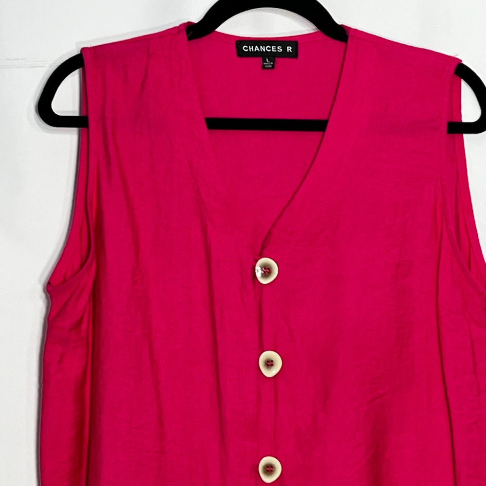 Chances R Womens Magenta Pink Button Front Sleeveless Vest Top V-Neck Large - Picture 3 of 8